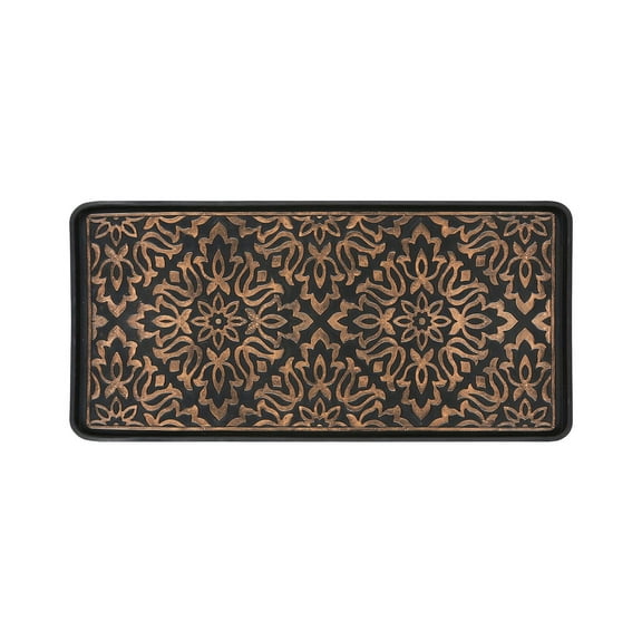 Rubber Boot Tray with Embossed Floral Pattern, Waterproof Shoe Mat for Entryway, Mud Room & Garage, Wet Shoe Drip Tray