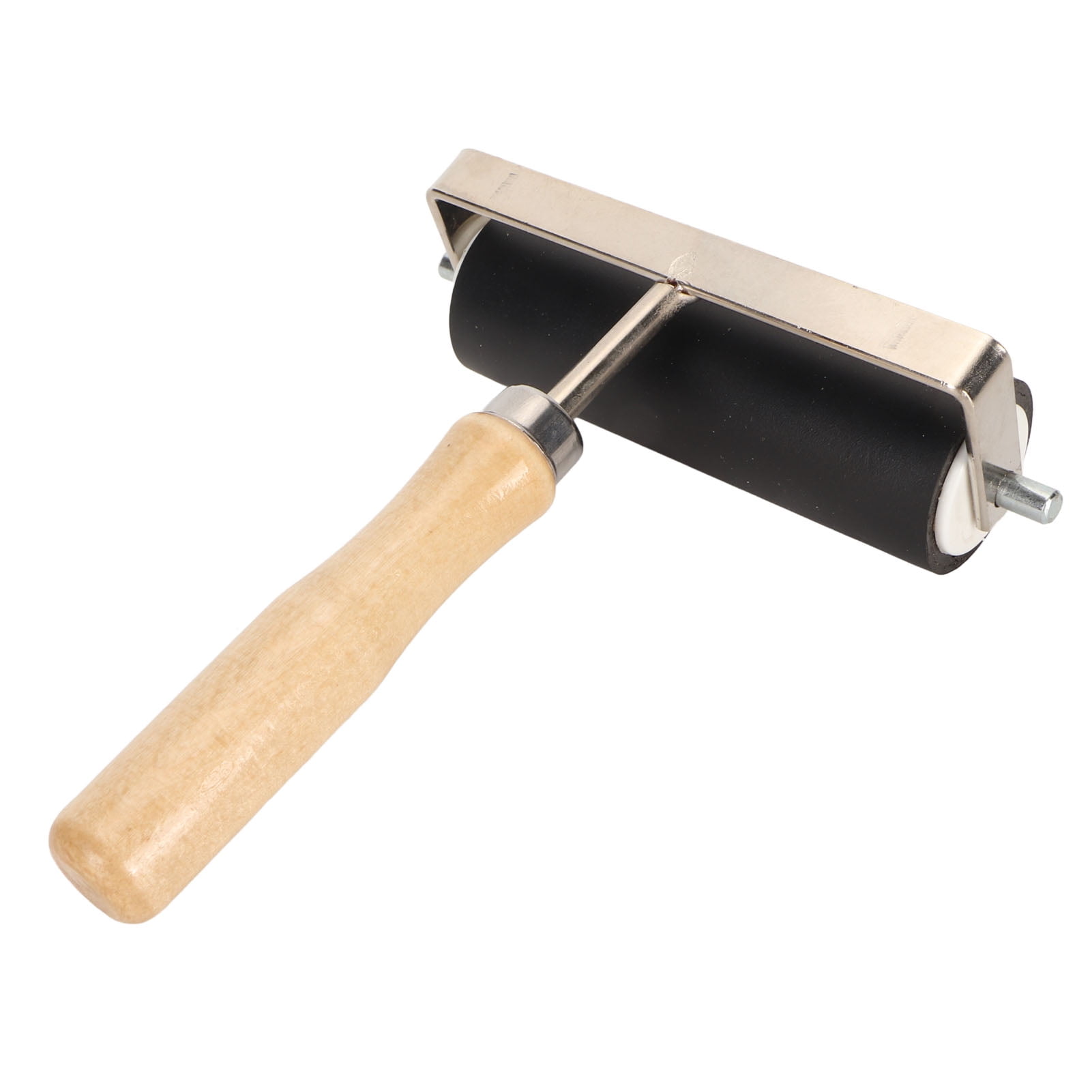 Rubber Brayer Roller, 3.9in Wide Wooden Handle Anti Slip Metal Frame Ink Roller for Art and