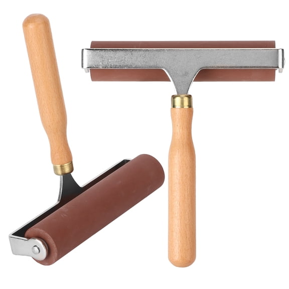 Rubber Brayer Roller Set with Non-Slip Handle for Printmaking, Scrapbooking, and Ink Application - Large 5.9in, Medium 3.9in, Small 1.9in rubber Printmaking Scrapbooks