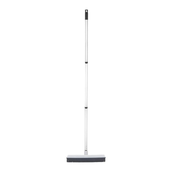 Rubber Bristle Broom for Floors Salon Broom, Rubber Squeegee Broom, Rug Broom, Rubber Rake for Human Hair, Pet Hair, Fur, Lint, Liquid, with 3-Part Handle, Grey