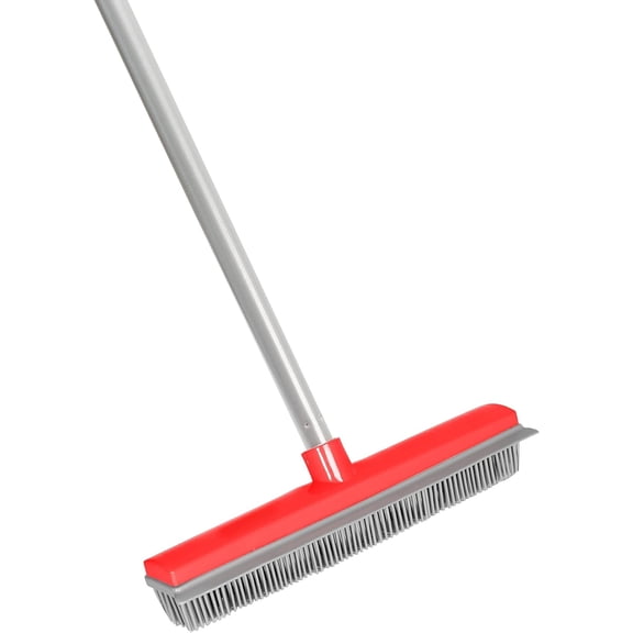 Rubber Broom with Adjustable Handle - for Carpets Floors Stairs Upholstery - Electrostatic Action Removes Lint Fuzz Dirt - Built-in Tackles Wet Messes