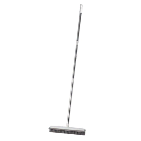 Rubber Broom Carpet Rake W/ Squeegee Long Handle for Pet Hair Fur Remover H8Z3