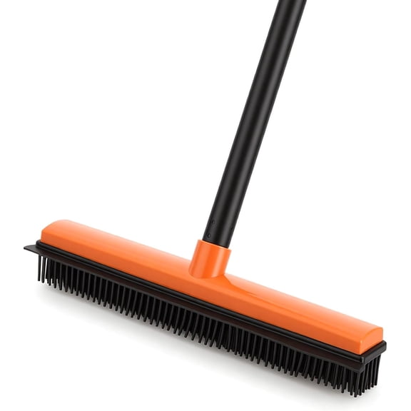 Rubber Broom for Pet Hair on Carpet & Stairs, Adjustable Long Handle Rubber Broom & Squeegee, Pet Hair Remover Tool for Hardwood Tile Floors, Dog Cat Hair Broom