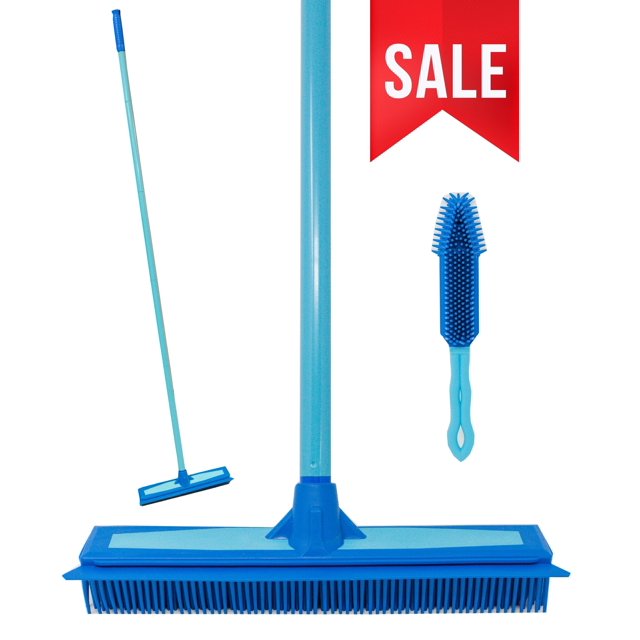 Rubber Broom with Squeegee and Hand Brush Hair Removal Tool
