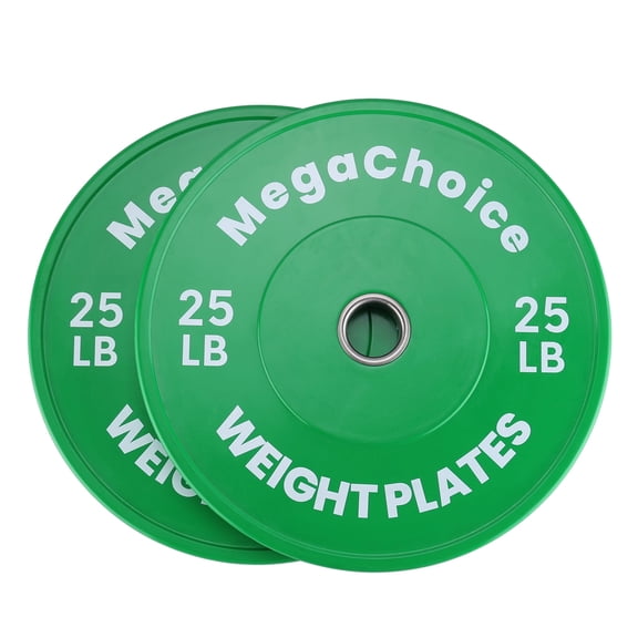 Shininglove Rubber Bumper Plates Set (2-pack, 2-inch Hole) - 25 lbs Weight Plates for Barbell, Strength Training & Home Gym