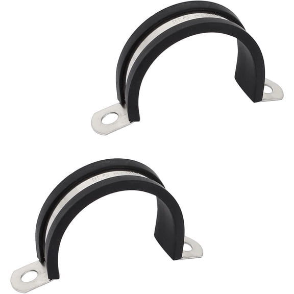 Rubber Cable Clamps (38mm/1.5") 2Pcs, 304 Stainless Steel U Shaped Pipe Fitting Clamps - for Tubing Hose Cable Wire, Black
