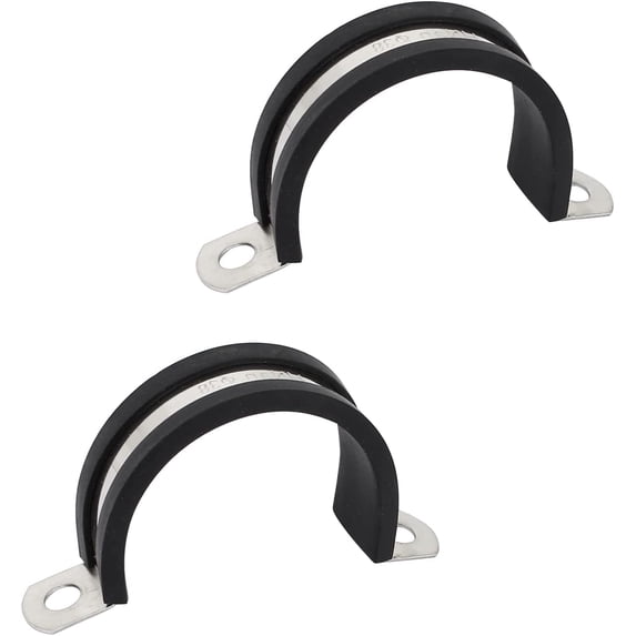 Rubber Cable Clamps (38mm/1.5") 2Pcs, 304 Stainless Steel U Shaped Pipe Fitting Clamps - for Tubing Hose Cable Wire, Black