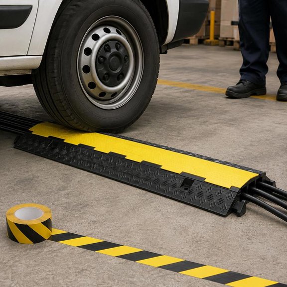 Rubber Cable Guard, 5-Piece Dual Channel Hose Wire Protection Ramp, 12000 Lbs Per Axle Load Capacity