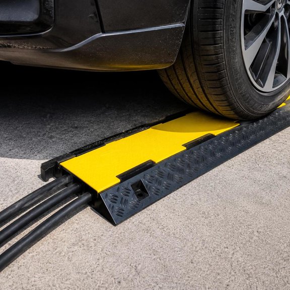 Rubber Cable Guard, 5-Piece Dual Channel Hose Wire Protection Ramp, 12000 Lbs Per Axle Load Capacity