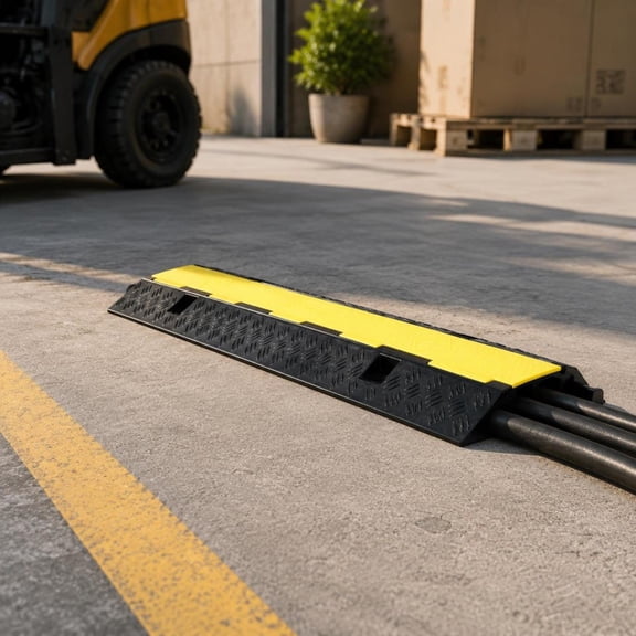 Rubber Cable Guard, 5-Piece Dual Channel Hose Wire Protection Ramp, 12000 Lbs Per Axle Load Capacity