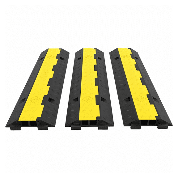 Rubber Cable Protectors Heavy Duty - 3 Pack 2 Channel Cord Cover Ramp, 11000lbs Capacity, Driveway Wire Hose Protector