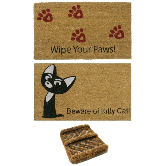 Rubber-Cal "Cat Lovers Doormat Kit" - 2 Kitty Coco Doormats & 1 Boot Scraper