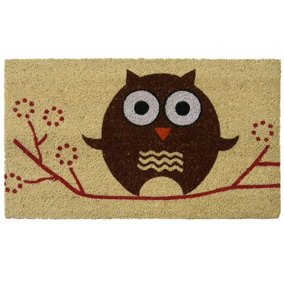 Rubber-Cal Coco Coir 'Hooo's There?' 18 x 30 Owl Doormat - 1'6" x 2'6"