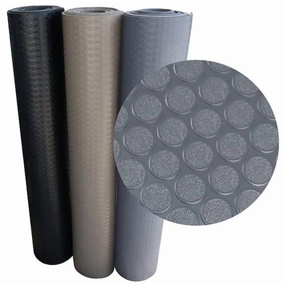 Rubber-Cal "Coin-Grip" Vinyl Flooring Roll - 2mm x 4ft x 4ft Roll - Black
