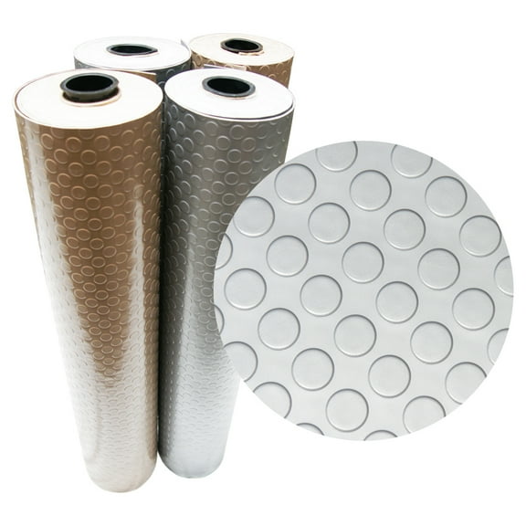Rubber-Cal "Coin-Grip Metallic" PVC Flooring - 2.5 mm x 4 ft x 4 ft - Silver