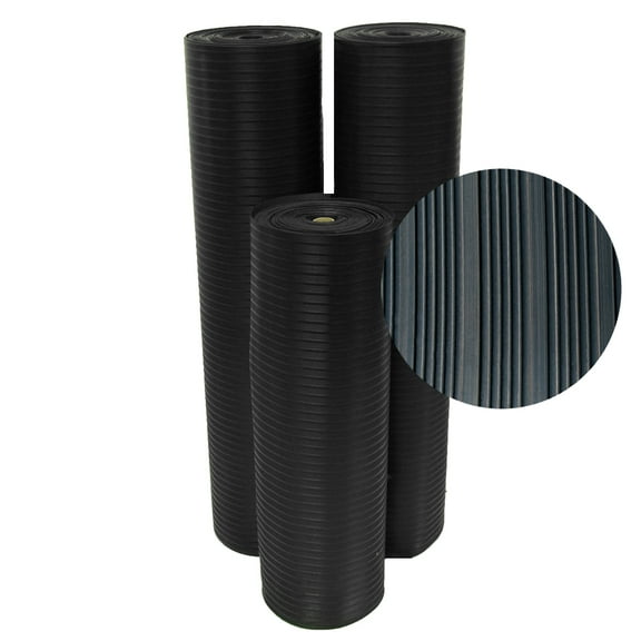 Rubber-Cal "Composite-Rib" Corrugated Rubber Floor Mats - 1/8 in x 3 ft x 1 ft -Black Rubber Roll
