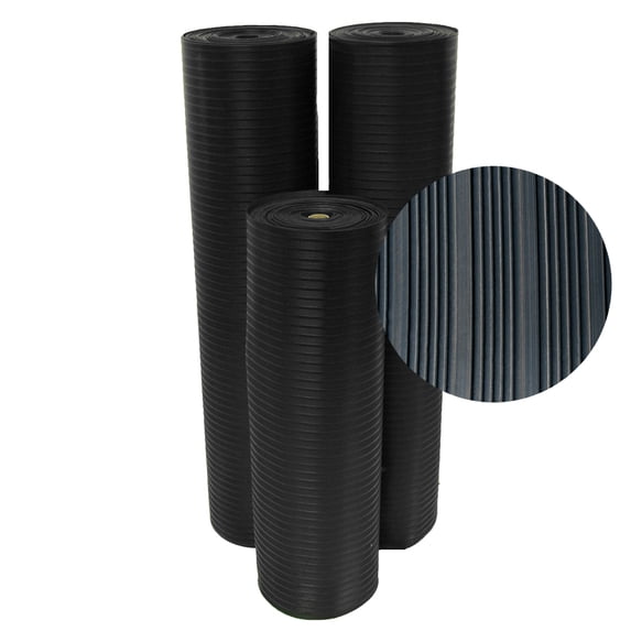 Rubber-Cal "Composite-Rib" Corrugated Rubber Floor Mats - 1/8 in x 4 ft x 2.5 ft Black Rubber Roll