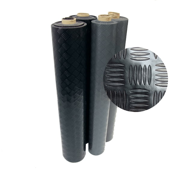Rubber-Cal "Diamond-Grip" Resilient Flooring Mat - 2mm x 4ft x 14ft PVC Flooring Rolls - Dark Gray