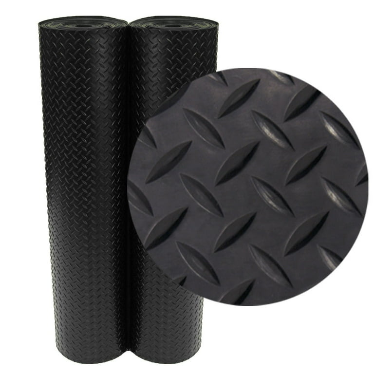 Rubber-Cal Diamond Plate 4 ft. x 9 ft. Black Rubber Flooring (36 sq. ft.) Rubber-Cal Diamond Plate 4 ft. x 9 ft. Black Rubber Flooring (36 sq. ft.)