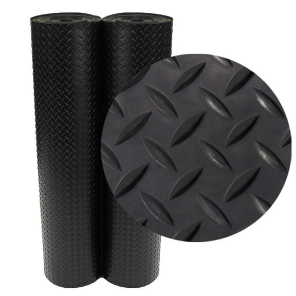 Rubber-Cal "Diamond-Plate" Rubber Flooring Rolls - 3 mm x 4 ft x 6 ft Rolls - Black