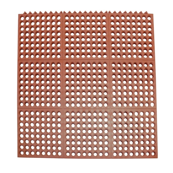 Rubber-Cal "Dura-Chef Interlock" Anti-Fatigue Matting - 5/8 in x 3 ft x 3 ft - Red Rubber Floor Mat