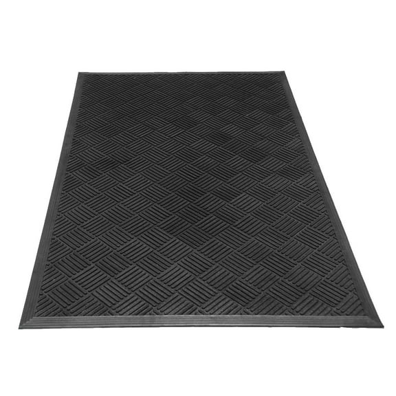 Rubber-Cal "Dura-Scraper Checkered" Commercial Entrance Mat - 3/8 in x 3 ft x 5 ft - Black Rubber Doormats