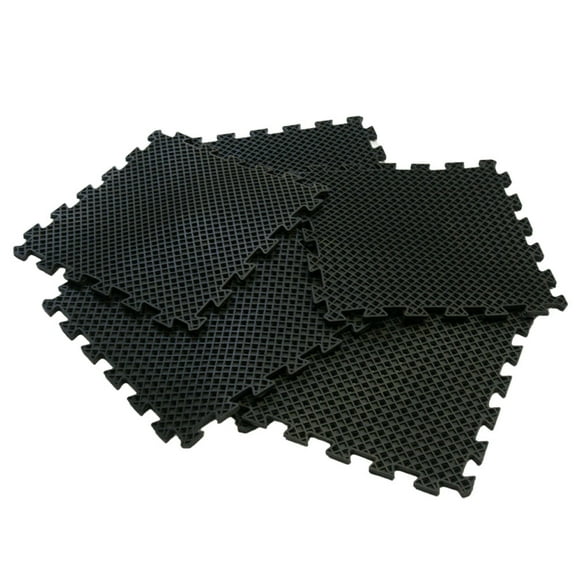 Rubber-Cal "Eco-Drain" Interlocking Rubber Tiles - 5/8 x 20 x 20 inch - Pack of 12 Drainage tiles, 33 Square Feet Coverage - Black Rubber Mats