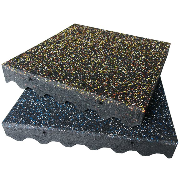 Rubber-Cal "Eco-Safety" Interlocking Playground Tiles - 3 x 19.5 x 19.5 Inch - 150 Pack - 396 Square Feet Coverage - Blue/White Speckled