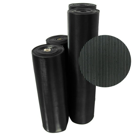 Rubber-Cal "Fine-Rib" Corrugated Rubber Floor Mats - 1/8 in x 4 ft x 2.5 ft Black Rubber Runners