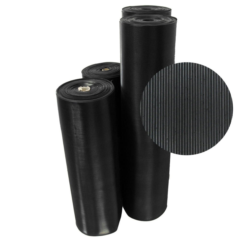 Fine-Rib Corrugated 48"x48" Black Rubber Multi-Use Mat