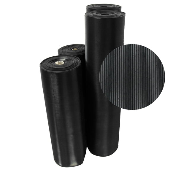 Rubber-Cal "Fine-Rib" Corrugated Rubber Floor Mats - 1/8 in x 4 ft x 6 ft Black Rubber Runners