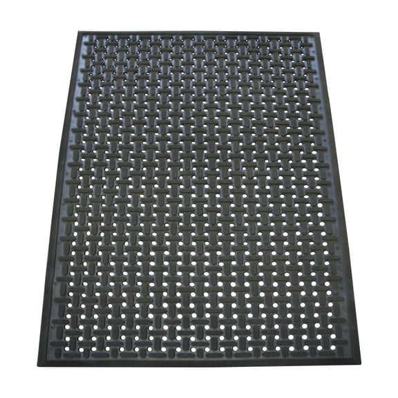 Rubber-Cal "Kitchen Mat" Anti-Slip Grease-Proof Chef Mats - 3/8 in x 3 ft x 5 ft with a beveled edge - Black Rubber Mat