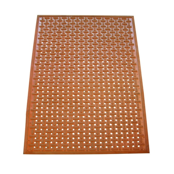 Rubber-Cal "Kitchen Mat" Anti-Slip Grease-Proof Chef Mats - 3/8 in x 3 ft x 5 ft with a beveled edge - Red Rubber Mat