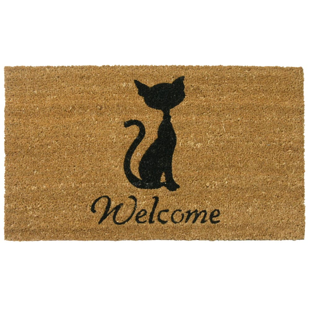 Mascot Hardware Welcome Letter Printed Non-Slip Doormats for Indoor Outdoor, 28 inchx18 inch, Size: Beige, Black