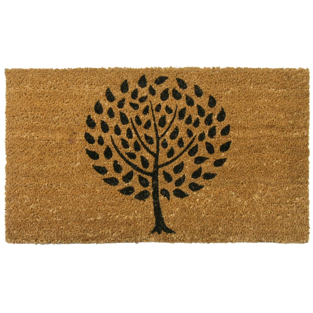 Natural Brown Coir Outdoor Doormat with Tree Design