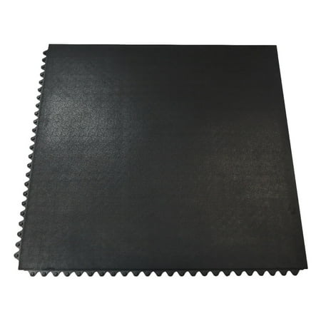 Rubber-Cal "Revolution" Interlocking Rubber Floor - 12mm x 36 in x 36 in Rubber Tiles - Black - 3 Pack