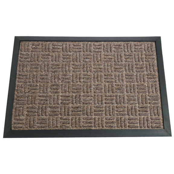 Rubber-Cal "Wellington" Rubber Backed Carpet Doormat - 16 x 24 inches - Brown Polypropylene Mat
