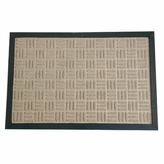 Rubber-Cal "Wellington" Rubber Backed Carpet Doormat - 16 x 24 inches - Tan Polypropylene Mat