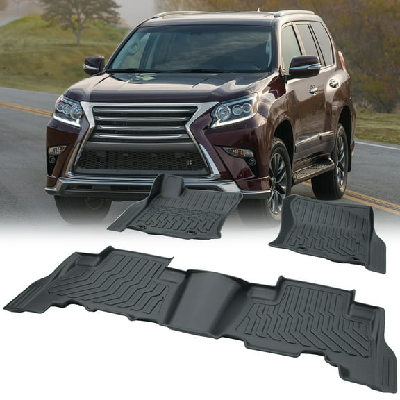 Rubber Car Floor Set, All-Weather Protection, 3-Piece Interior Liners-TPE Rubber Car Floor Mats