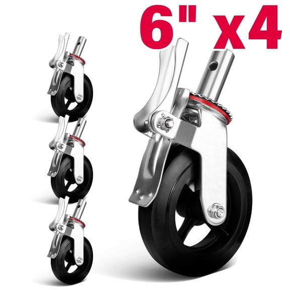 Rubber Casters, 6 Inch No Noise Wheels Set of 4, Locking Swivel Stem Casters Industrial Casters Heavy Duty Castors, Caster Wheels 4400lbs Load for Wagon and Shelves