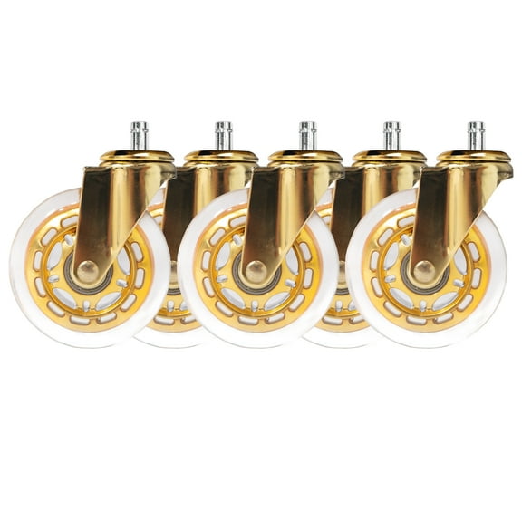 Rubber Casters (Set of 5) Gold Replacement Wheels for Stool