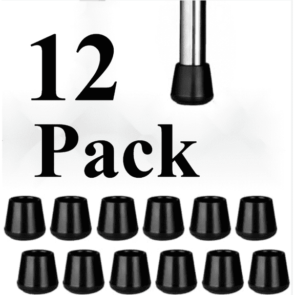 Rubber Chair Leg Tips Caps, Chair Leg Floor Protectors Rubber Feet Covers Non Slip Reduce Noise for Furniture Stool Chair Legs Caps Folding Metal Replacement, Round Black 12 Pack