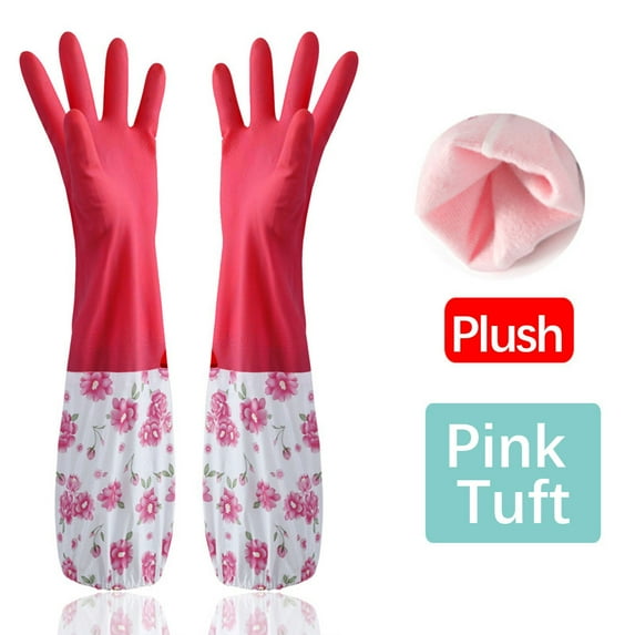Rubber Cleaning Gloves for Dishwashing, 1 Pairs Reusable Kitchen Gloves for Washing Dishes and Household Cleaning, Floral Dish Gloves with Non-Slip Grip, Pefect for Woman Men
