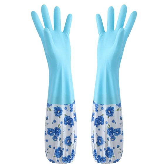 Rubber Cleaning Gloves,Dishwashing Cleaning Gloves, Reusable Dishwashing Gloves for Kitchen with Cotton Liner,Long Cuff Waterproof Non-Slip Household Gloves for Bleaching Bathroom,Laundry, Gardening