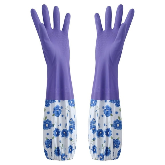 Rubber Cleaning Gloves,Dishwashing Cleaning Gloves, Reusable Dishwashing Gloves for Kitchen with Cotton Liner,Long Cuff Waterproof Non-Slip Household Gloves for Bleaching Bathroom,Laundry, Gardening