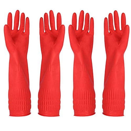 Rubber Cleaning Gloves Kitchen Dishwashing Glove 2-Pairs and Cleaning Cloth 2-Pack,Waterproof Reuseable. (Large)