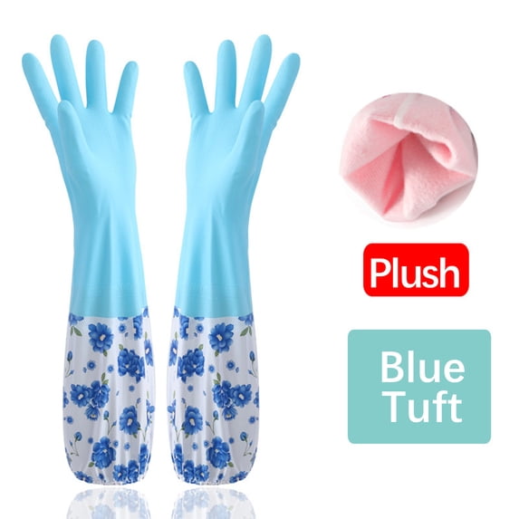 Rubber Cleaning Gloves with Fleece Lining, Long Cuff for Dishwashing, Non-Slip Household Gloves for Kitchen Cleaning, One Size Fits Most
