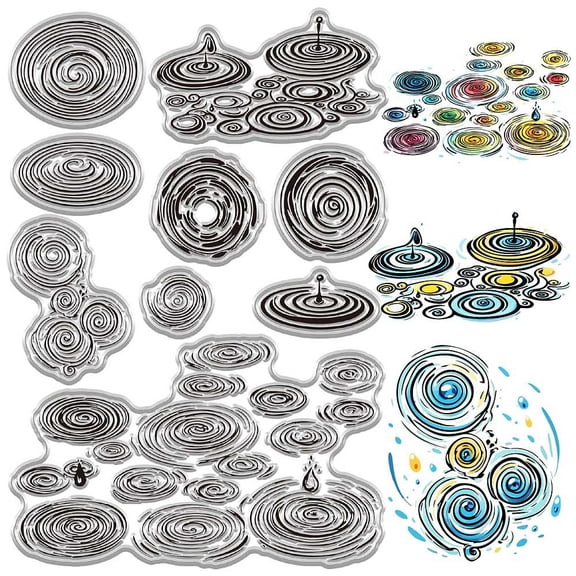 Rubber Clear Stamps Water Ripple Droplets Raindrops Texture Reusable Puddles Transparent Vintage Silicone Seals Embossing