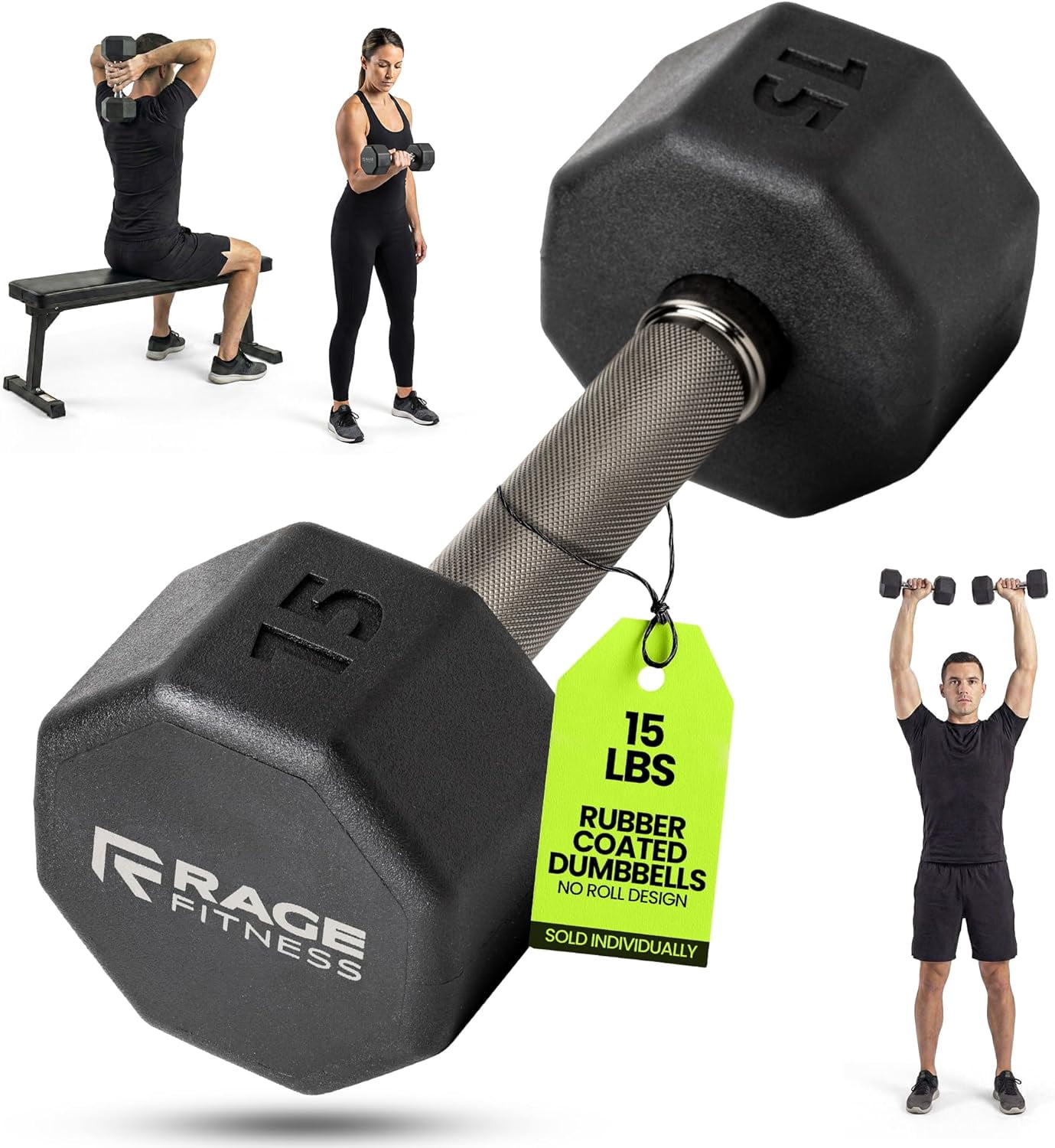 Rubber Coated Dumbbells - No Roll Design Easy-Grip Steel Knurled Handle, Weights Dumbbells Set for Strength Training - Ideal Weights Set for Home Gym - 10-60 LBS SOLD INDIVIDUALLY