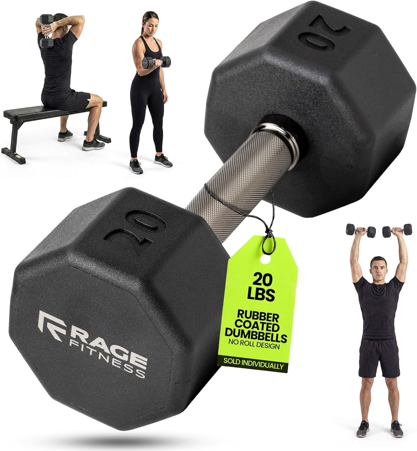 Rubber Coated Dumbbells - No Roll Design Easy-Grip Steel Knurled Handle, Weights Dumbbells Set for Strength Training - Ideal Weights Set for Home Gym - 10-60 LBS SOLD INDIVIDUALLY